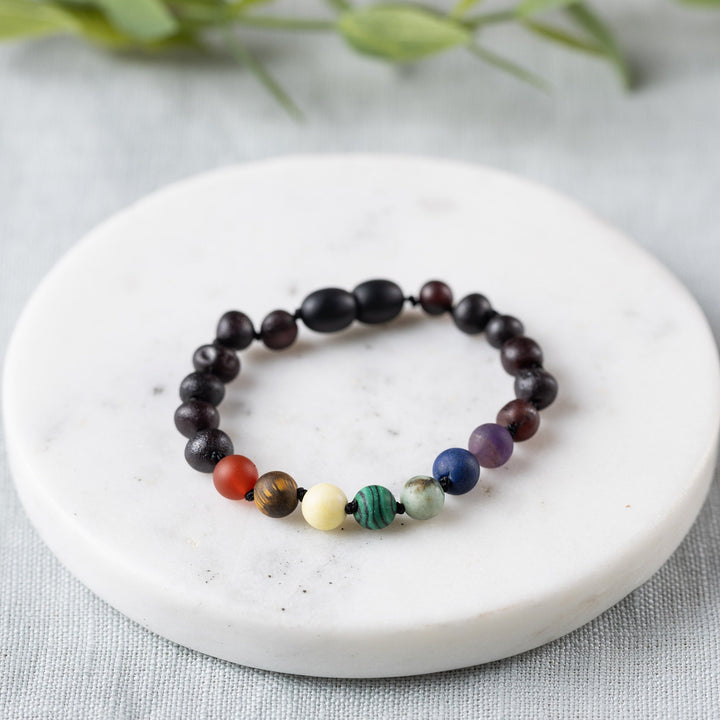 Kids | Rainbow Chakra + Raw Cherry Amber Bracelet - R.B. Amber Jewelry