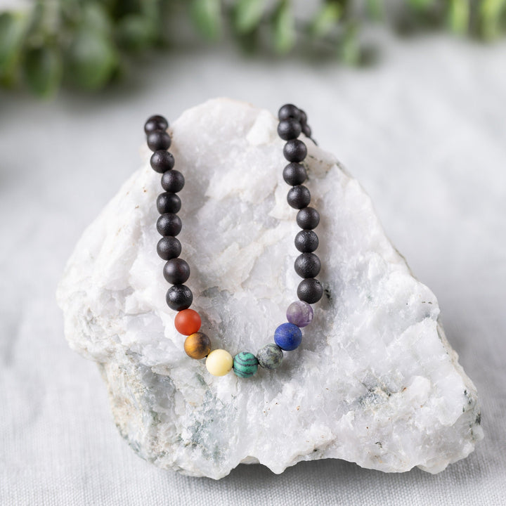 Adults | Rainbow Chakra + Raw Cherry Amber Necklace - R.B. Amber Jewelry