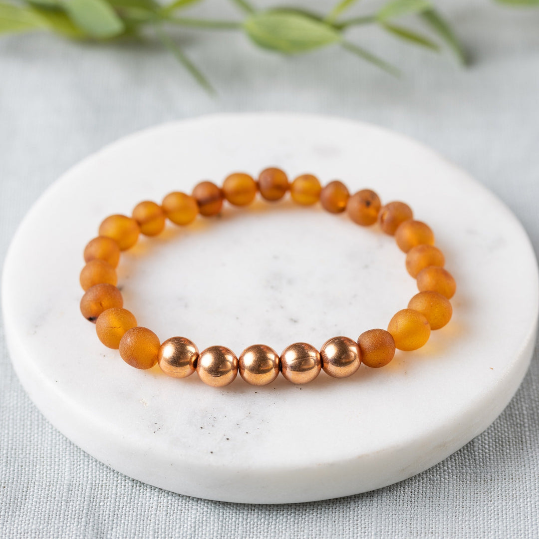 Adults | Pure Copper + Raw Cognac Amber Bracelet - R.B. Amber Jewelry