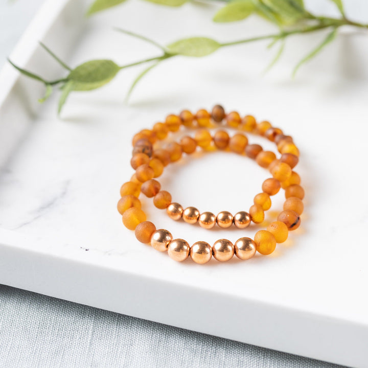 Adults | Pure Copper + Raw Cognac Amber Bracelet - R.B. Amber Jewelry