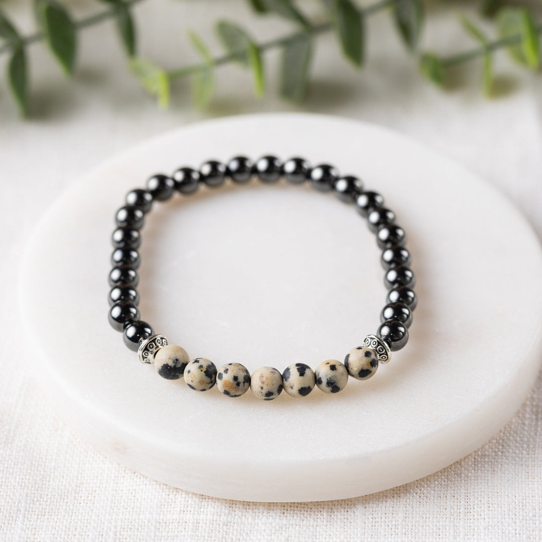 Adults | Dalmatian Jasper + High Power Magnetic Hematite Bracelet - R.B. Amber Jewelry
