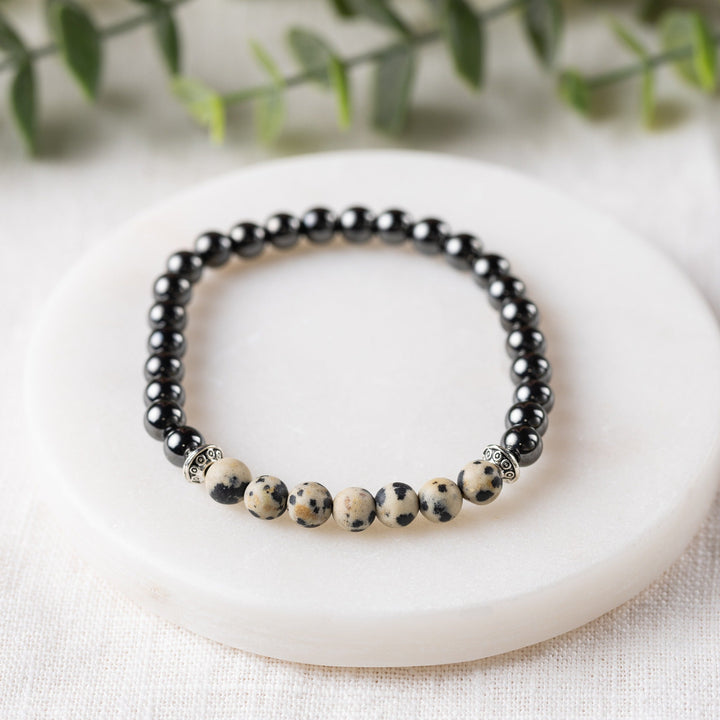 Adults | Dalmatian Jasper + High Power Magnetic Hematite Bracelet - R.B. Amber Jewelry