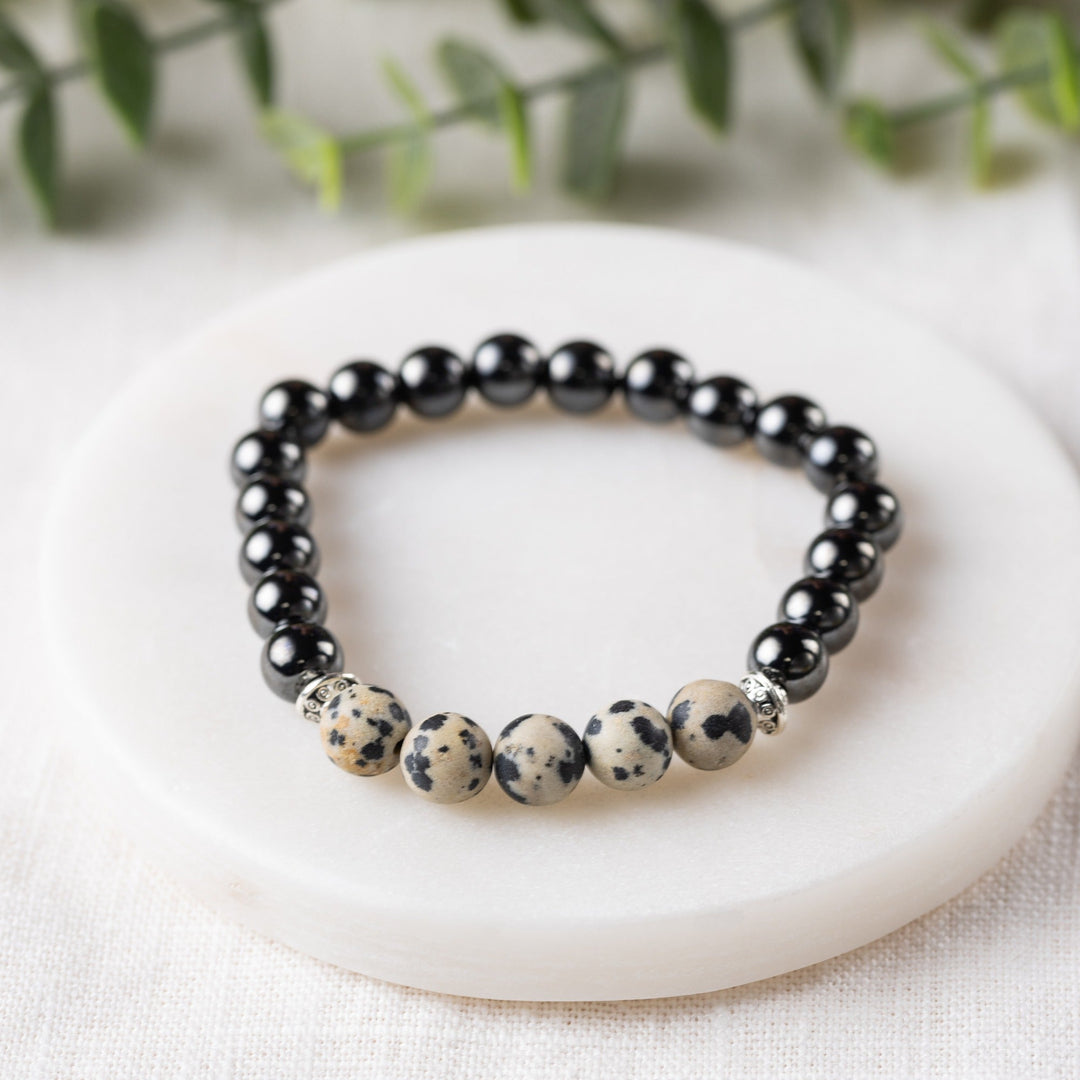 Adults | Dalmatian Jasper + High Power Magnetic Hematite Bracelet - R.B. Amber Jewelry