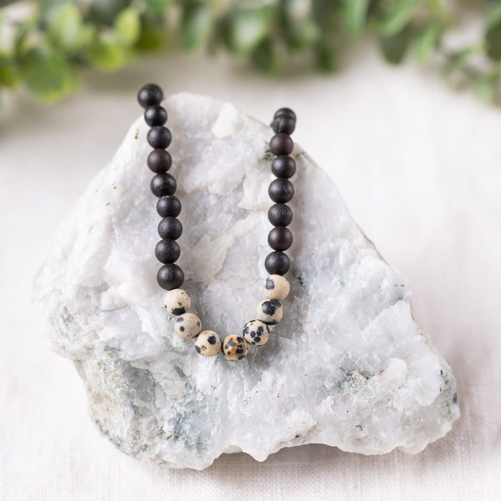 Adults | Dalmatian Jasper + Raw Cherry Amber Necklace - R.B. Amber Jewelry