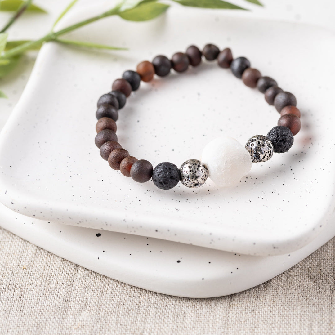 Adults | Druzy Quartz + Raw Cherry Aromatherapy Bracelet - R.B. Amber Jewelry
