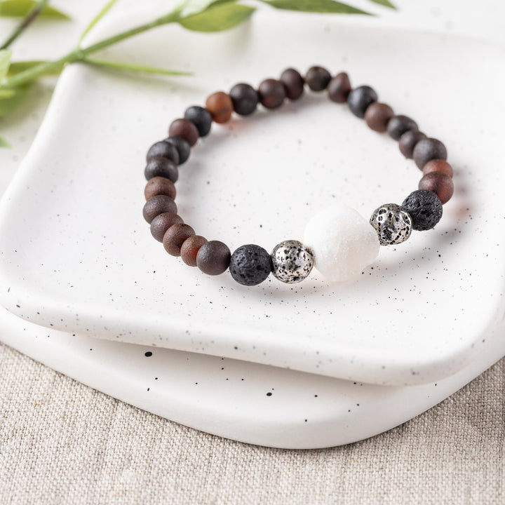 Adults | Druzy Quartz + Raw Cherry Aromatherapy Bracelet - R.B. Amber Jewelry