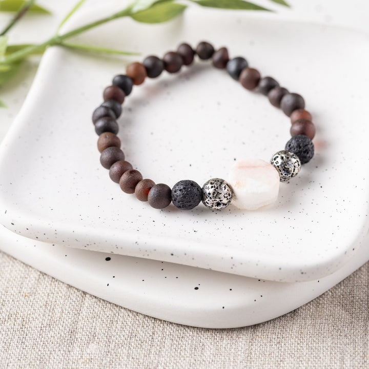 Adults | Druzy Quartz + Raw Cherry Aromatherapy Bracelet - R.B. Amber Jewelry