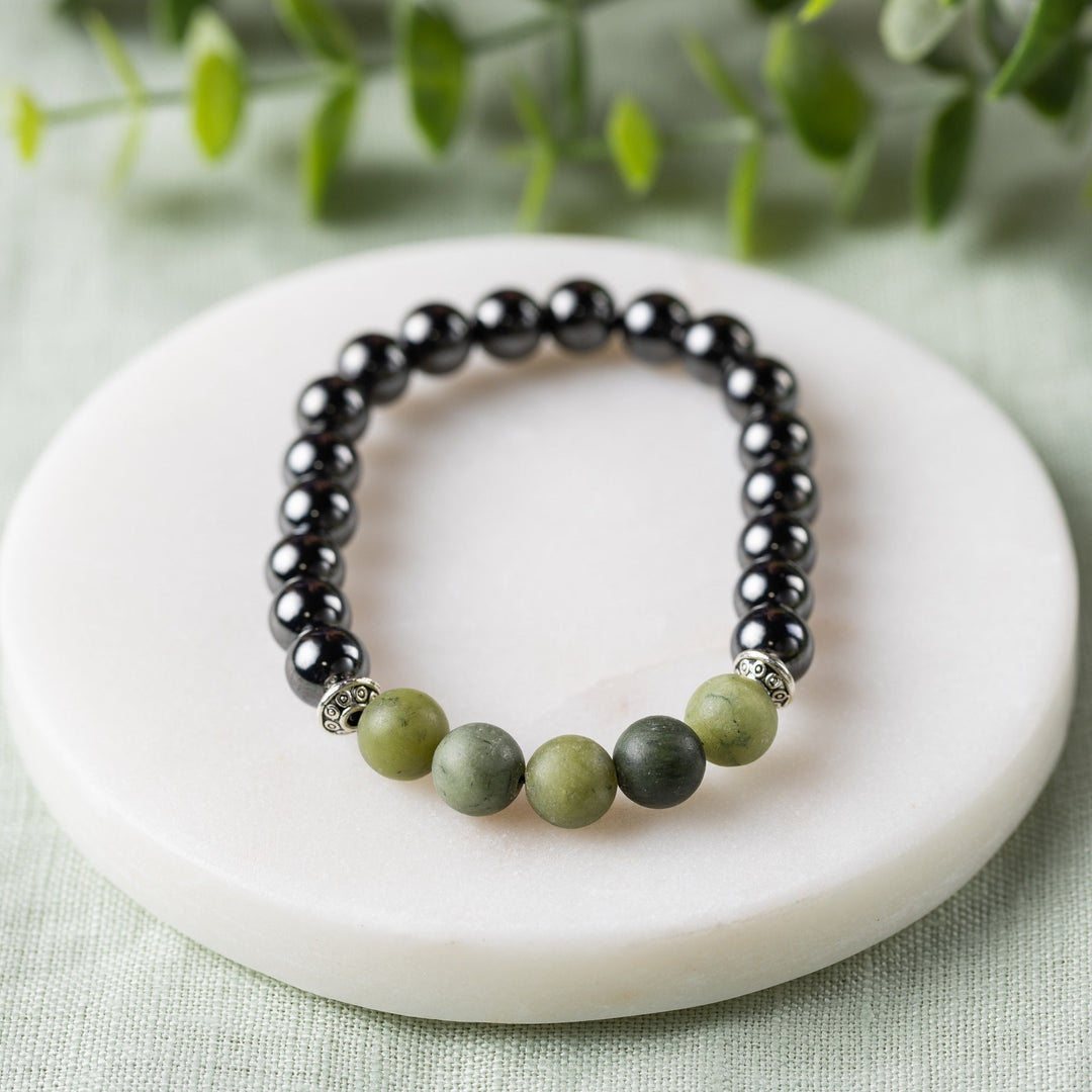 Adults | Green Jade + High Power Magnetic Hematite Bracelet - R.B. Amber Jewelry