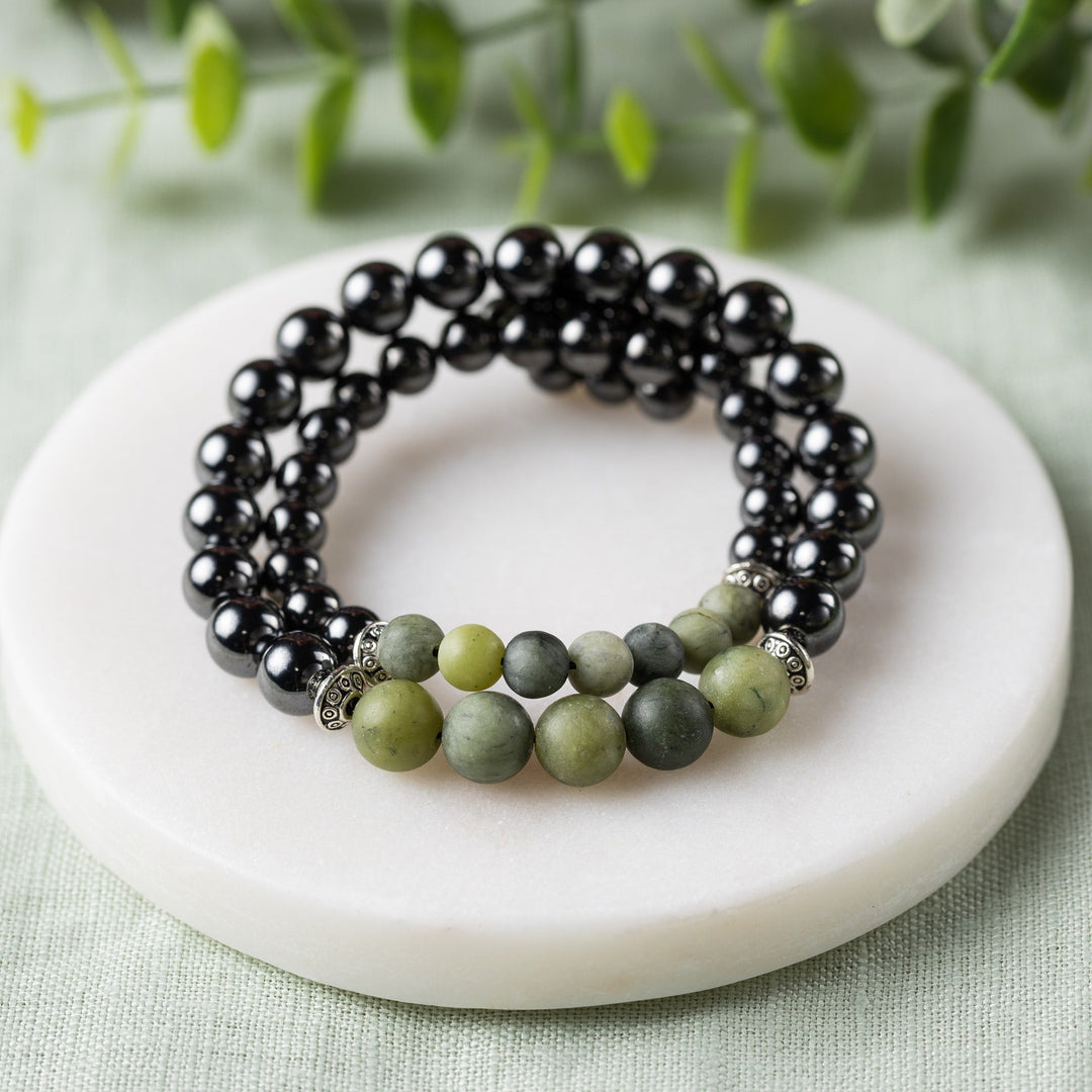 Adults | Green Jade + High Power Magnetic Hematite Bracelet - R.B. Amber Jewelry
