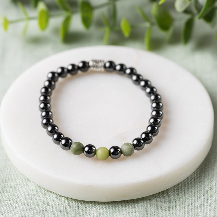 Adults | Green Jade + High Power Magnetic Hematite Bracelet - R.B. Amber Jewelry