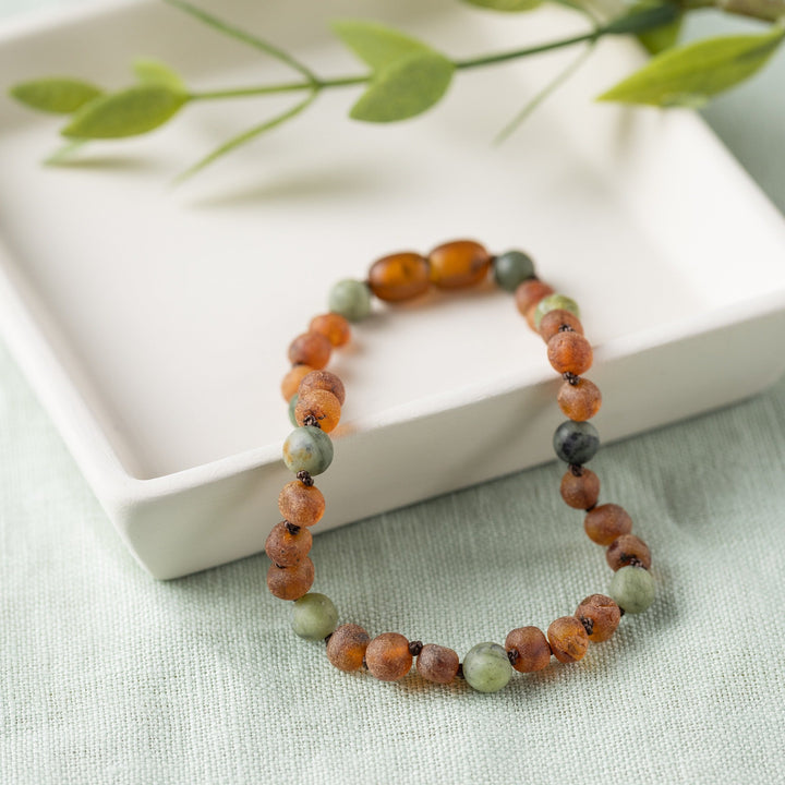 Pet | Green Jade + Raw Cognac Amber Collar - R.B. Amber Jewelry