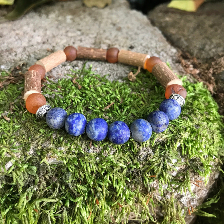 Adults | Lapis Lazuli + Raw Cognac Amber Hazelwood Bracelet - R.B. Amber Jewelry