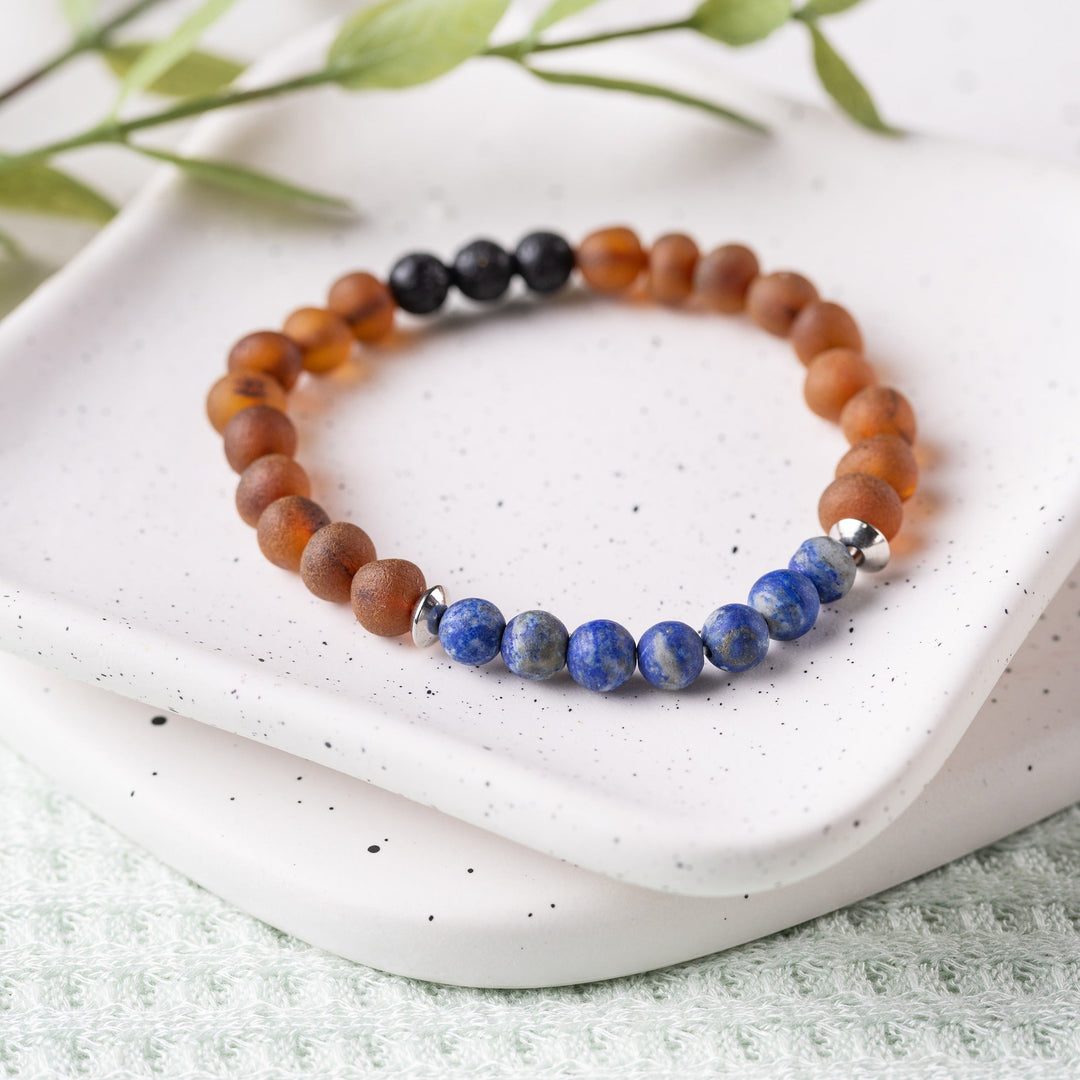 Adults | Lapis Lazuli + Raw Cognac Aromatherapy Bracelet - R.B. Amber Jewelry