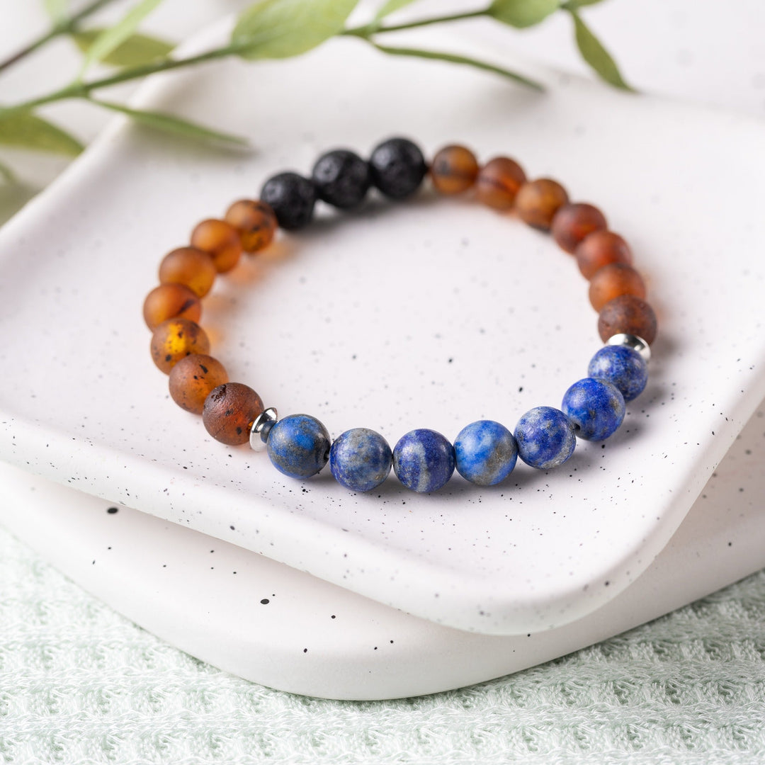 Adults | Lapis Lazuli + Raw Cognac Aromatherapy Bracelet - R.B. Amber Jewelry