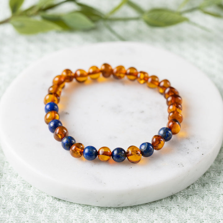Adults | Lapis Lazuli + Cognac Amber Bracelet - R.B. Amber Jewelry