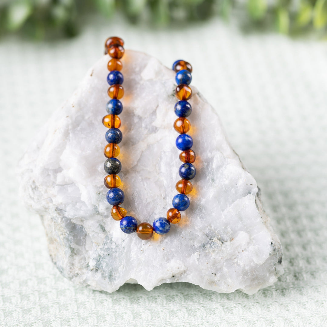 Adults | Lapis Lazuli + Cognac Amber Necklace - R.B. Amber Jewelry