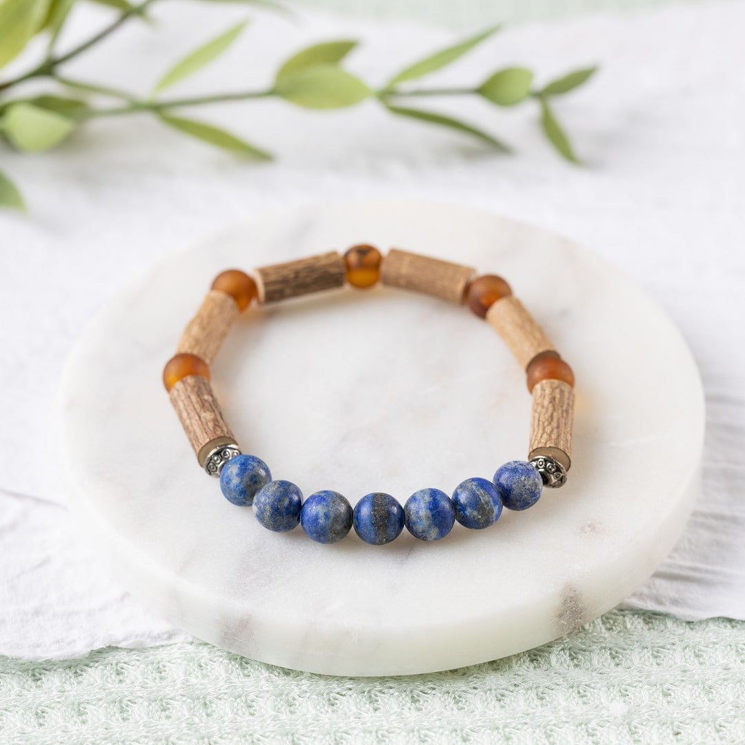 Adults | Lapis Lazuli + Raw Cognac Amber Hazelwood Bracelet - R.B. Amber Jewelry