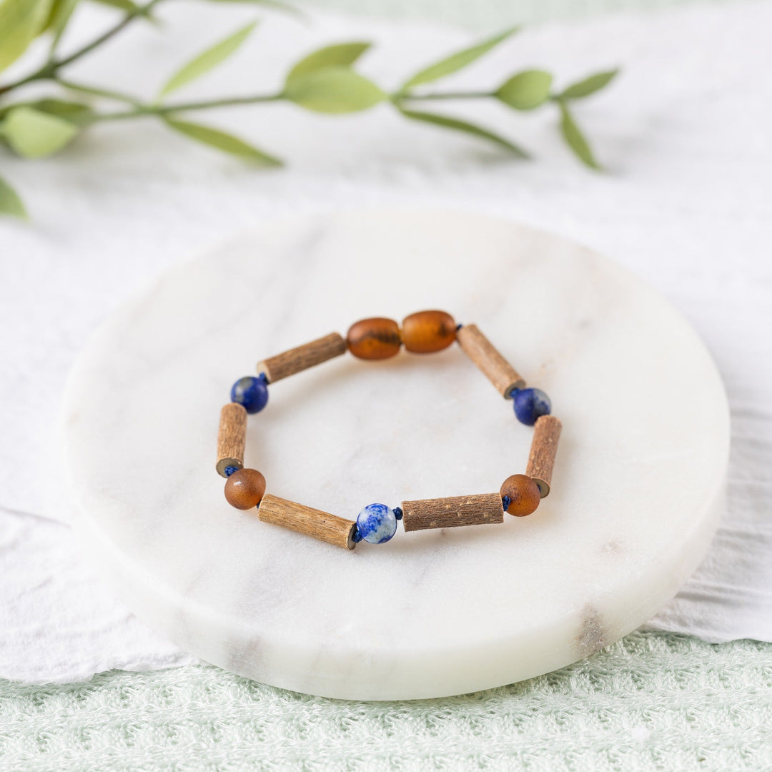 Kids | Lapis Lazuli + Raw Cognac Amber Hazelwood Bracelet - R.B. Amber Jewelry