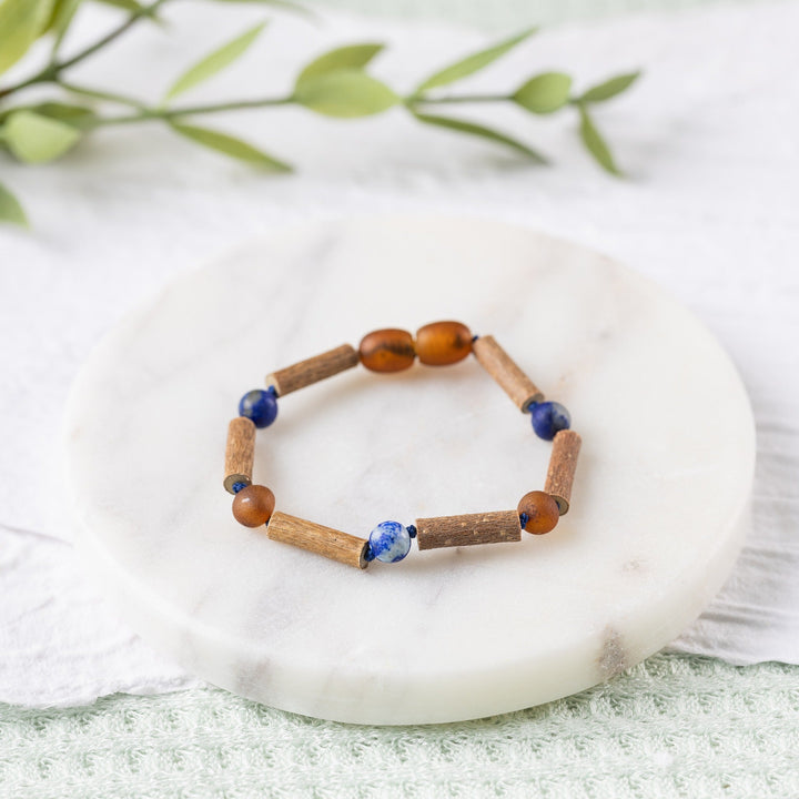Kids | Lapis Lazuli + Raw Cognac Amber Hazelwood Bracelet - R.B. Amber Jewelry