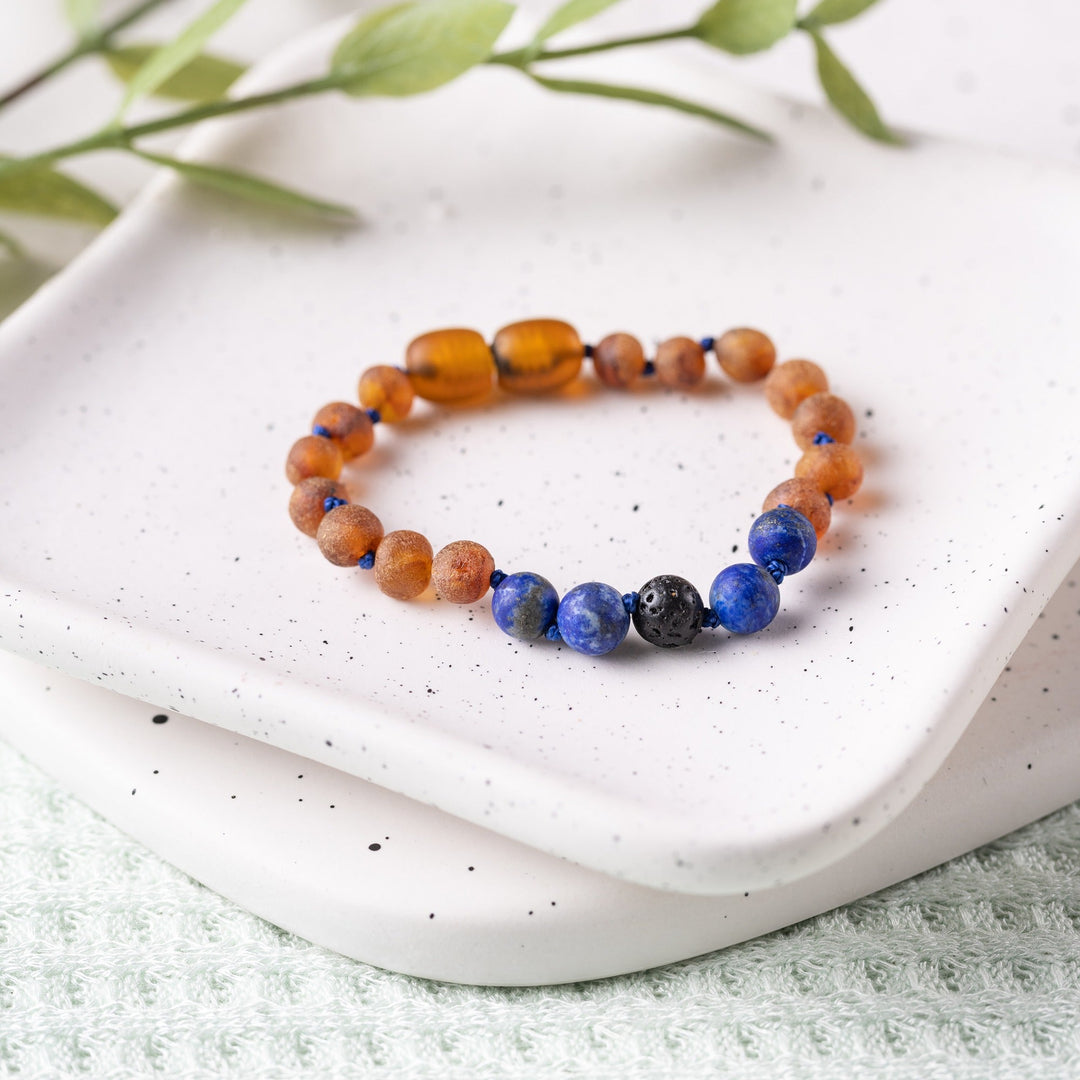 Kids | Lapis Lazuli + Raw Cognac Aromatherapy Bracelet - R.B. Amber Jewelry