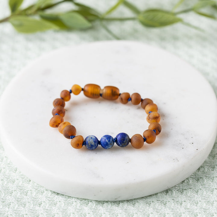 Kids | Lapis Lazuli + Raw Cognac Amber Bracelet - R.B. Amber Jewelry