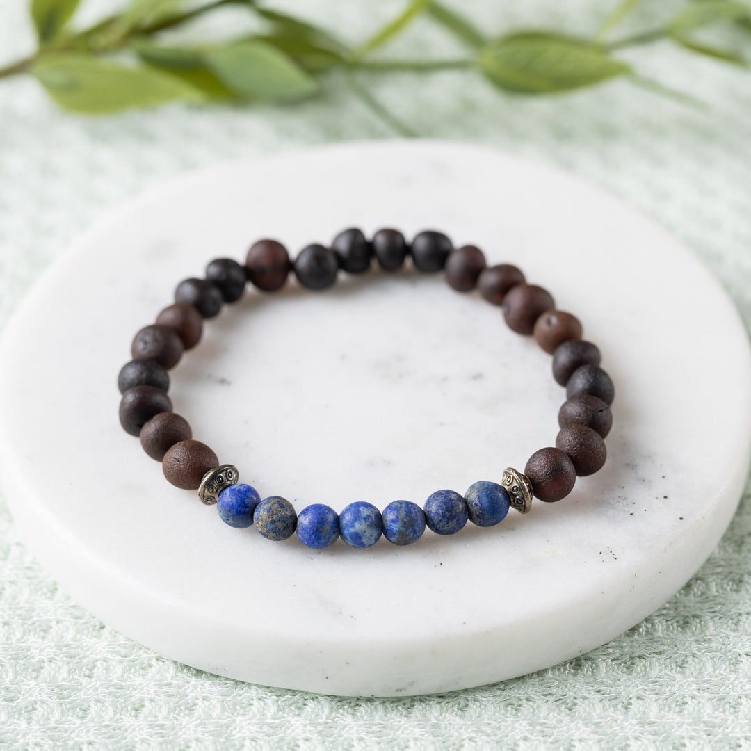 Adults | Lapis Lazuli + Raw Cherry Amber Bracelet - R.B. Amber Jewelry