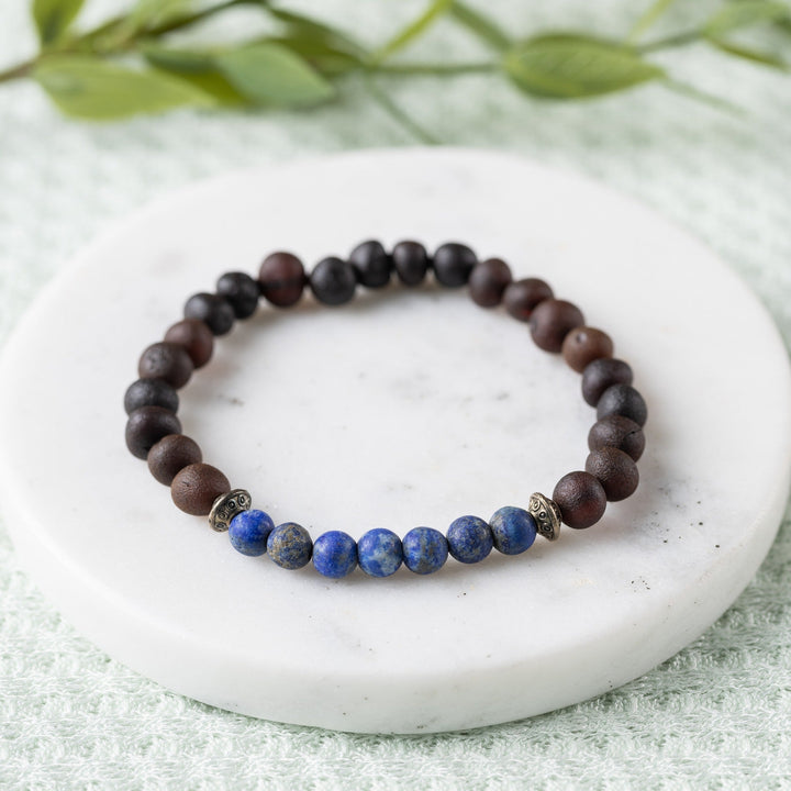 Adults | Lapis Lazuli + Raw Cherry Amber Bracelet - R.B. Amber Jewelry