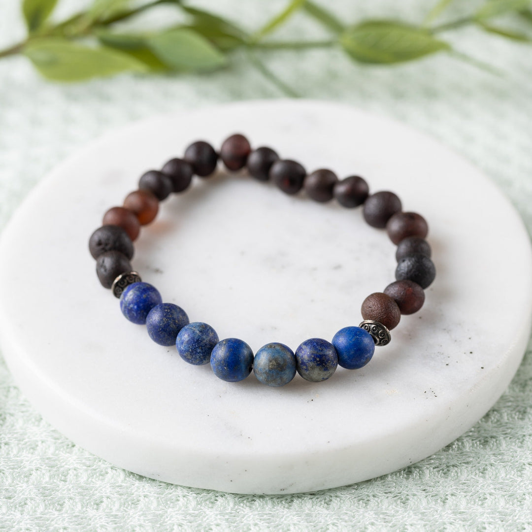 Adults | Lapis Lazuli + Raw Cherry Amber Bracelet - R.B. Amber Jewelry