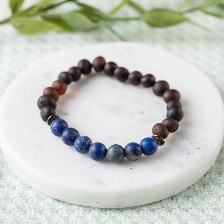 Adults | Lapis Lazuli + Raw Cherry Amber Bracelet - R.B. Amber Jewelry
