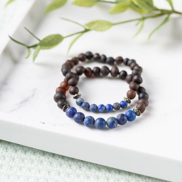 Adults | Lapis Lazuli + Raw Cherry Amber Bracelet - R.B. Amber Jewelry
