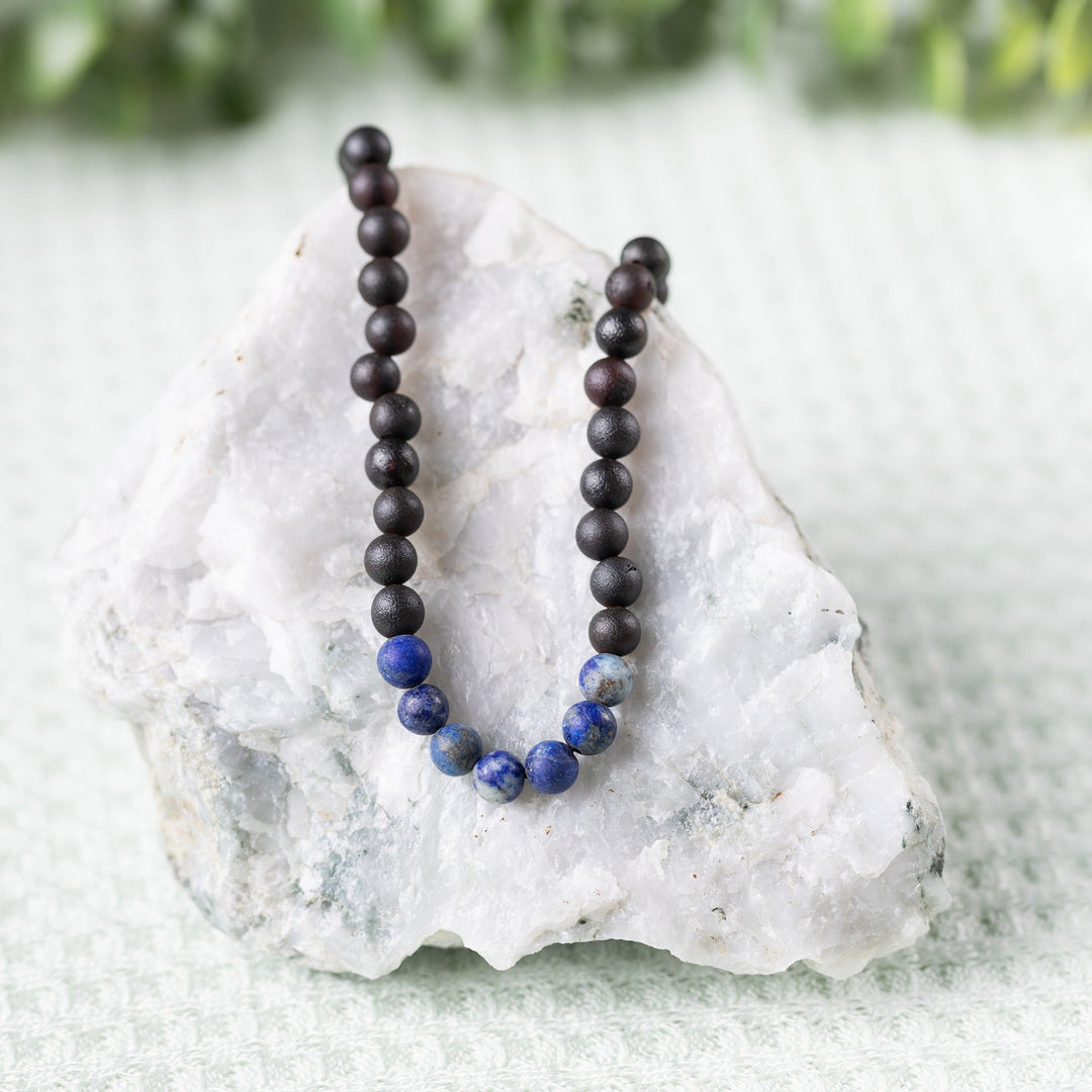 Adults | Lapis Lazuli + Raw Cherry Amber Necklace - R.B. Amber Jewelry