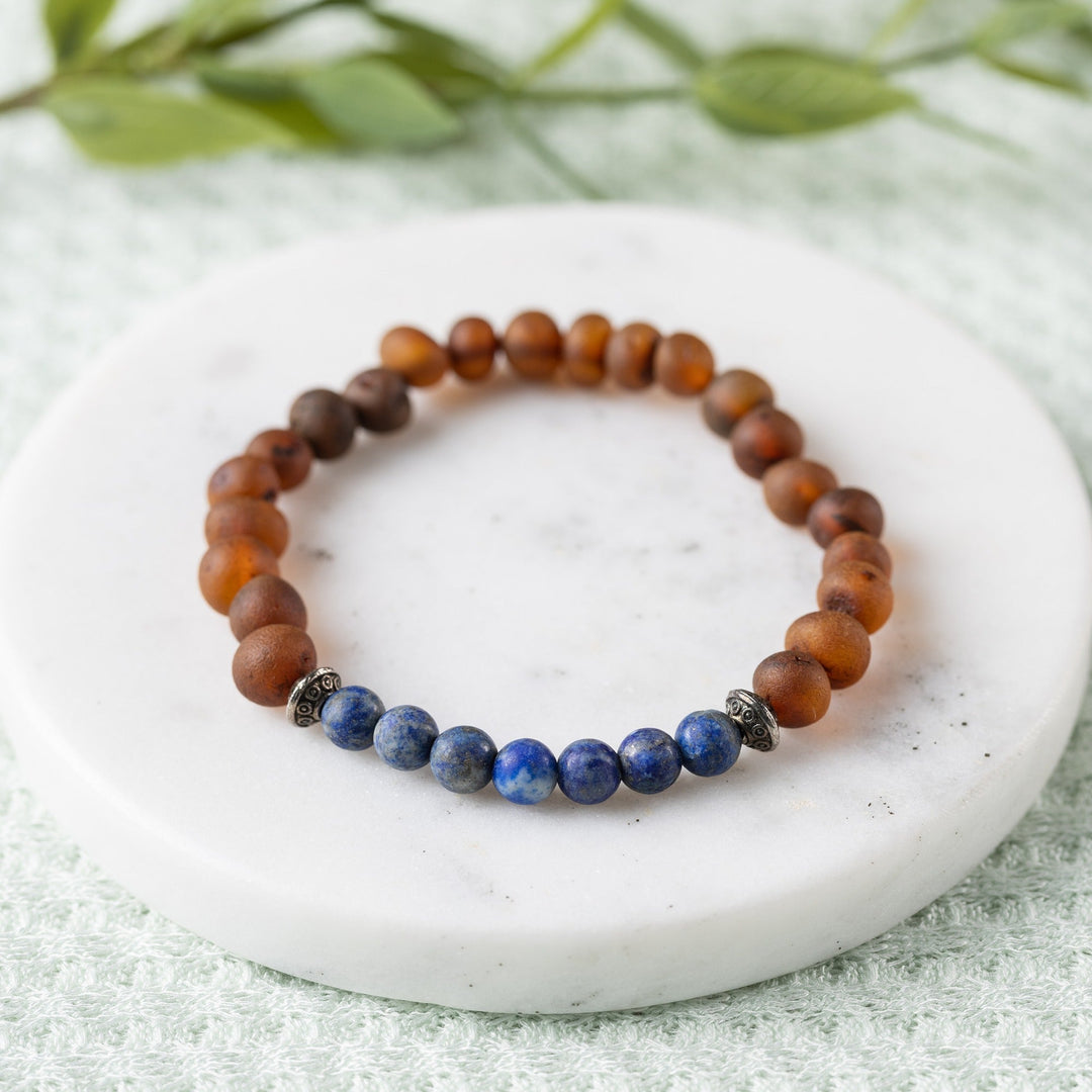 Adults | Lapis Lazuli + Raw Cognac Amber Bracelet - R.B. Amber Jewelry
