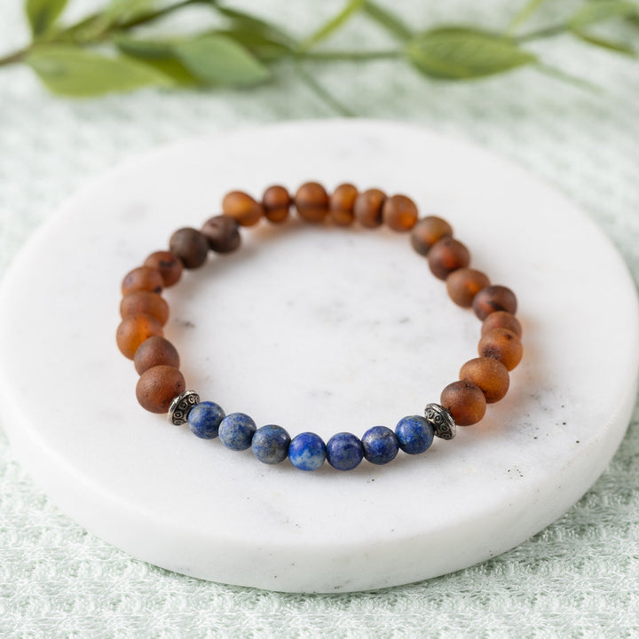 Adults | Lapis Lazuli + Raw Cognac Amber Bracelet - R.B. Amber Jewelry