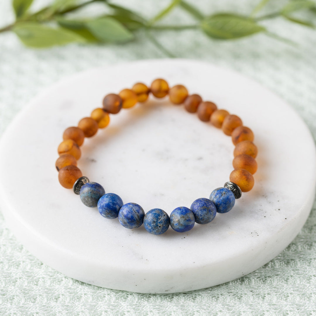 Adults | Lapis Lazuli + Raw Cognac Amber Bracelet - R.B. Amber Jewelry