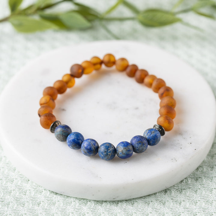 Adults | Lapis Lazuli + Raw Cognac Amber Bracelet - R.B. Amber Jewelry