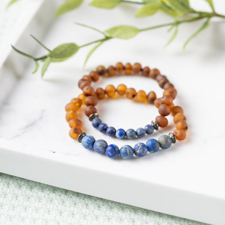 Adults | Lapis Lazuli + Raw Cognac Amber Bracelet - R.B. Amber Jewelry