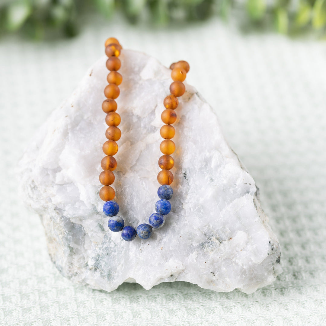 Adults | Lapis Lazuli + Raw Cognac Amber Necklace - R.B. Amber Jewelry