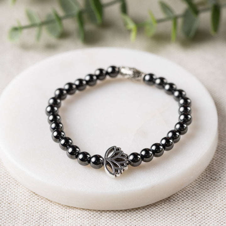 Adults | Lotus Flower + High Power Magnetic Hematite Bracelet - R.B. Amber Jewelry