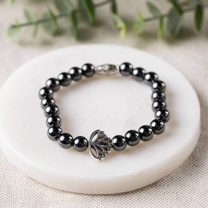 Adults | Lotus Flower + High Power Magnetic Hematite Bracelet - R.B. Amber Jewelry
