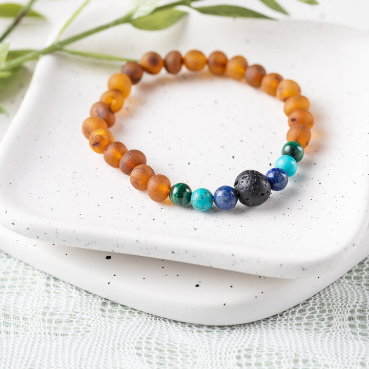 Adults | Malachite Mix + Raw Cognac Aromatherapy Bracelet - R.B. Amber Jewelry