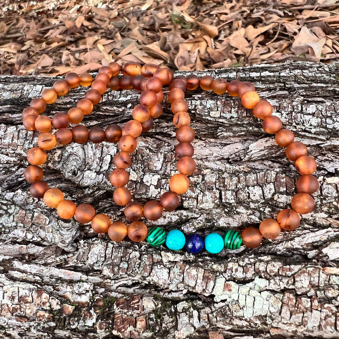Adults | Malachite Mix + Raw Cognac Amber Necklace - R.B. Amber Jewelry