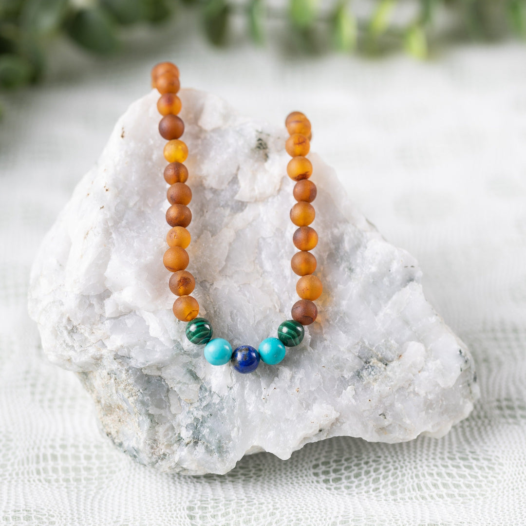 Adults | Malachite Mix + Raw Cognac Amber Necklace - R.B. Amber Jewelry