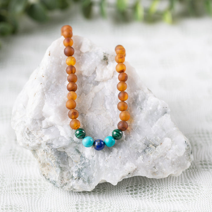 Adults | Malachite Mix + Raw Cognac Amber Necklace - R.B. Amber Jewelry