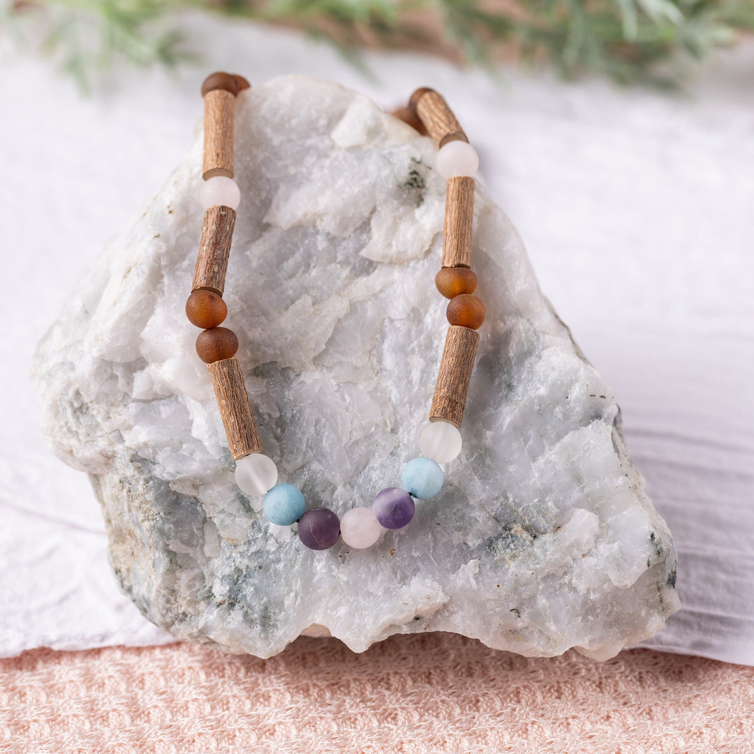 Adults | Mermaid Mix + Raw Cognac Amber Hazelwood Necklace - R.B. Amber Jewelry