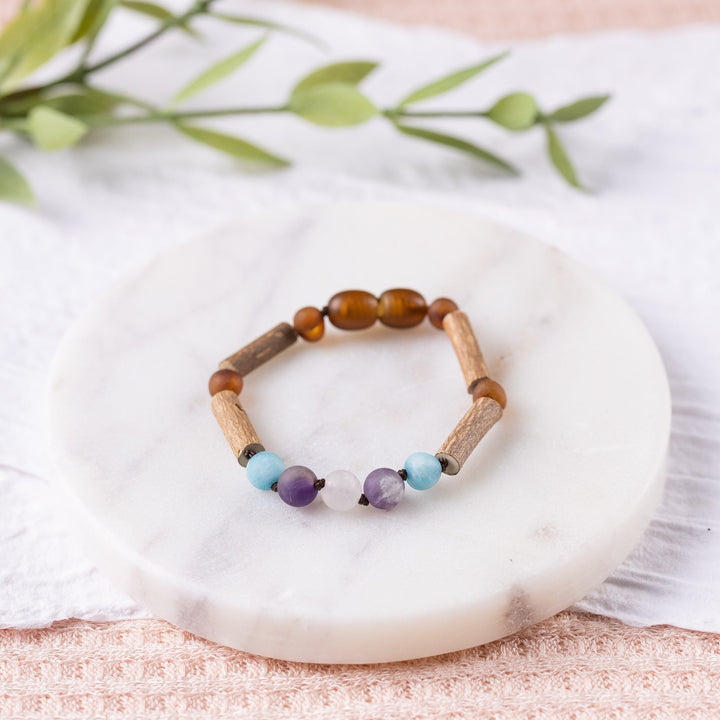 Kids | Mermaid Mix + Raw Cognac Amber Hazelwood Bracelet - R.B. Amber Jewelry