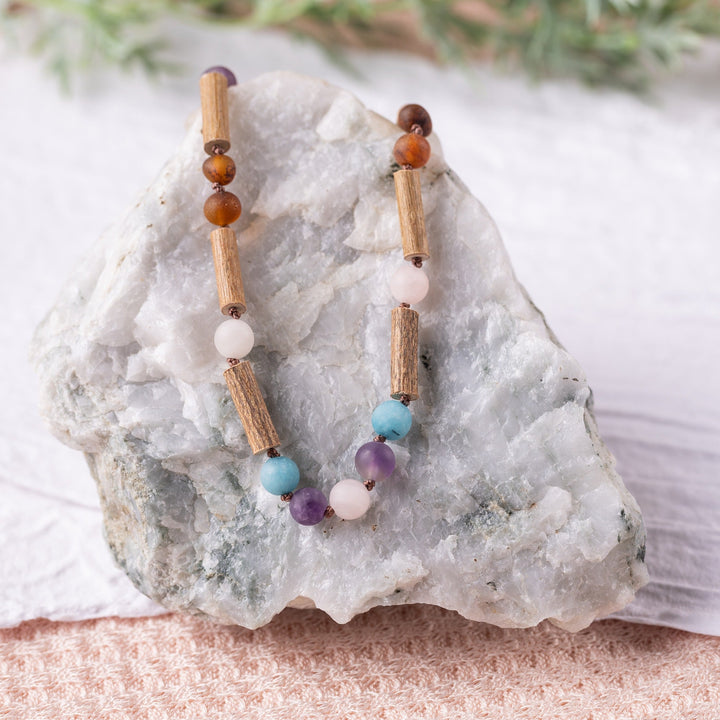 Kids | Mermaid Mix + Raw Cognac Amber Hazelwood Necklace - R.B. Amber Jewelry