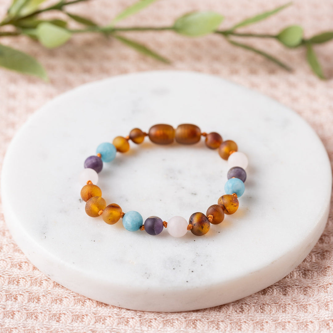 Kids | Mermaid Mix + Raw Cognac Amber Bracelet - R.B. Amber Jewelry