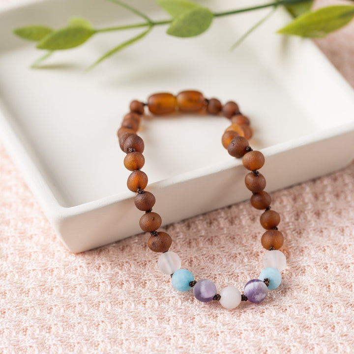 Adults | Mermaid Mix + Raw Cognac Amber Anklet - R.B. Amber Jewelry