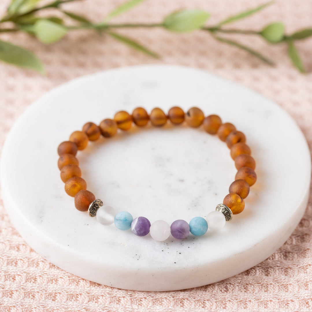 Adults | Mermaid Mix + Raw Cognac Amber Bracelet - R.B. Amber Jewelry