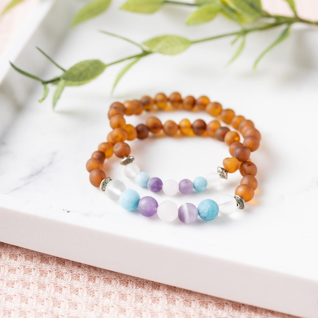 Adults | Mermaid Mix + Raw Cognac Amber Bracelet - R.B. Amber Jewelry